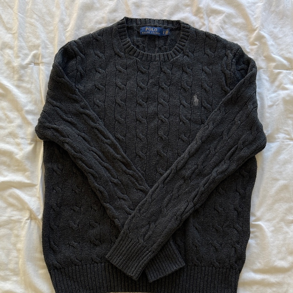 Polo by Ralph Lauren Men's Dark Gray Cable Knit Sweater